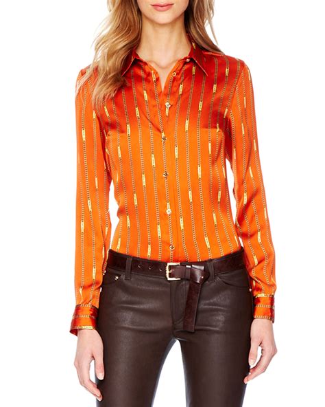 michael kors long sleeve front buttons orange|Michael Kors Orange Woman's Long Sleeve Button Front Shirt .